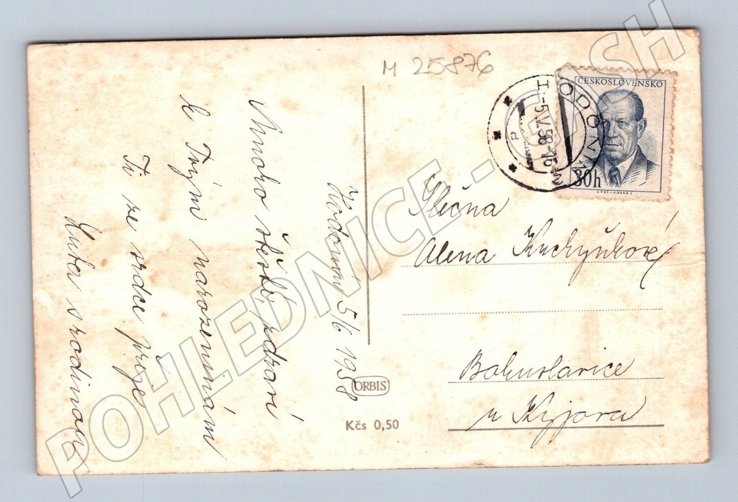Pohlednice Kytice konvalinek Srdečné přání 1958 (M25876)
