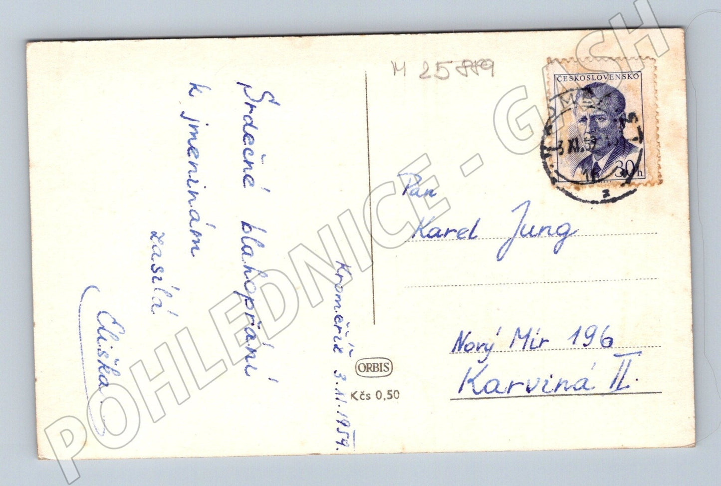 Pohlednice kytice květin  Srdečné přání  1954 (M25889)