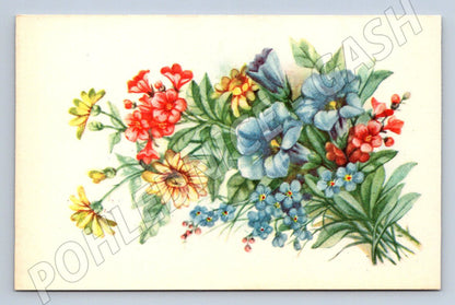 Postcard flowers Russian handwriting (M2589)