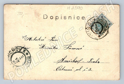 Postcard romantic scene by the water boat (M2590)