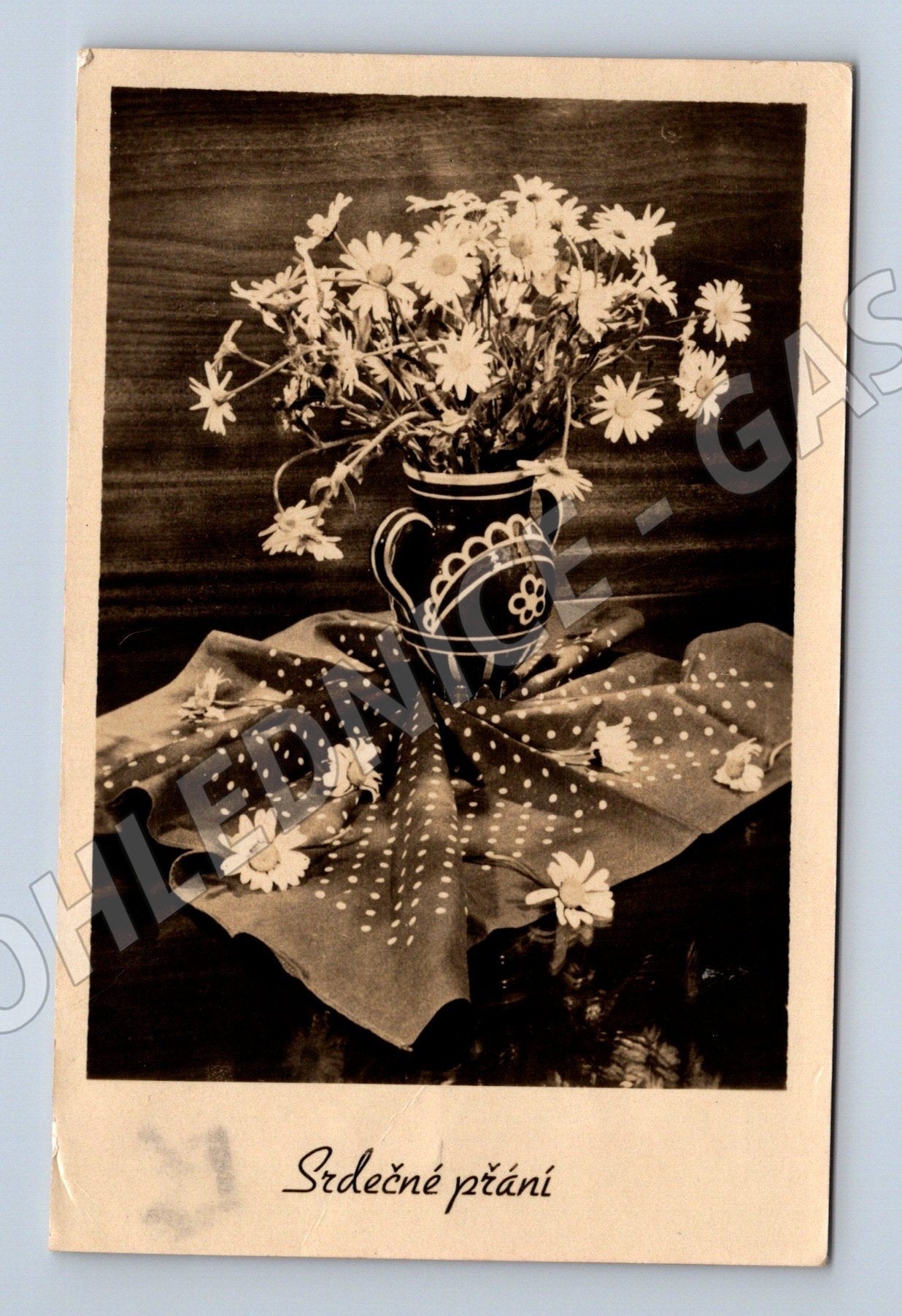Pohlednice květiny ve váze Srdečné přání 1955 (M25911)