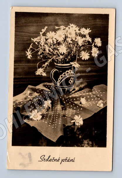 Pohlednice květiny ve váze Srdečné přání 1955 (M25911)