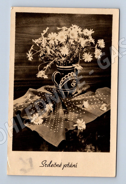 Pohlednice květiny ve váze Srdečné přání 1955 (M25911)