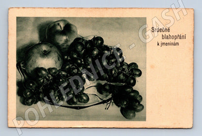 Pohlednice blahopřání k jmeninám ovoce 1938 (M25915)
