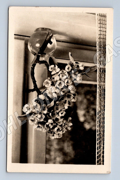 Pohlednice kvetoucí větev okno ca 1960 (M25920)