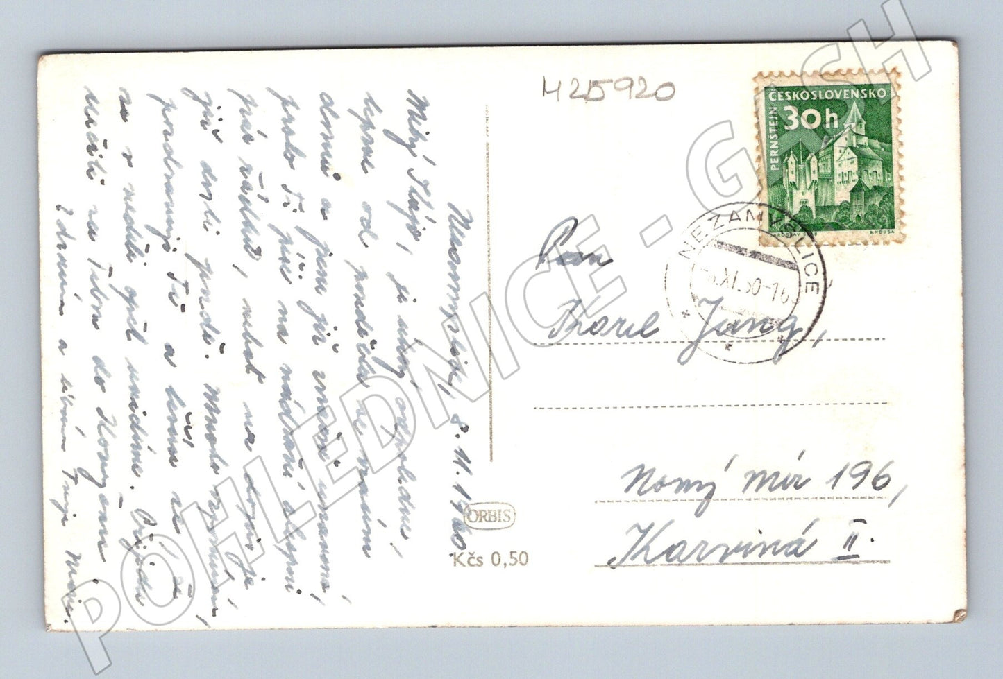 Pohlednice kvetoucí větev okno ca 1960 (M25920)