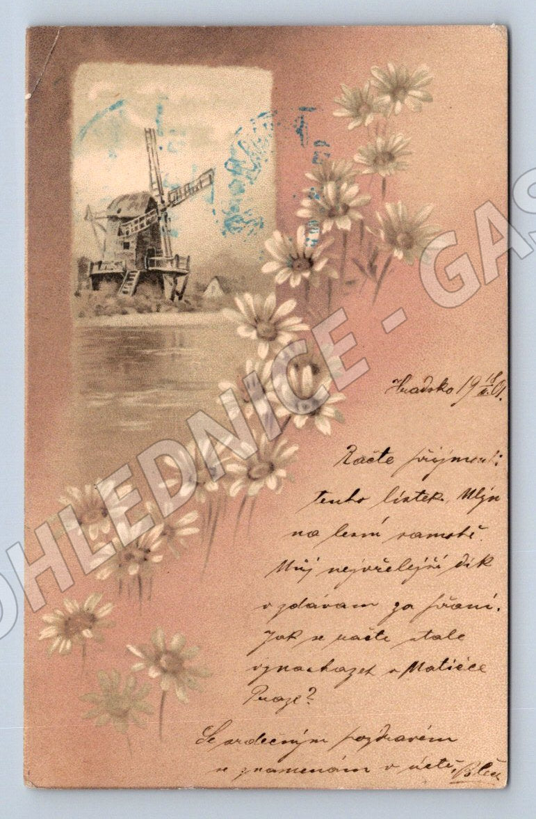 Postcard mill and flowers postcard (M2593)