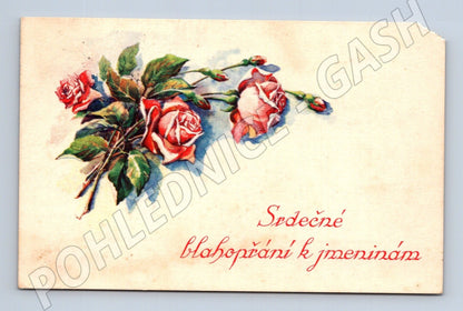 Pohlednice blahopřání k jmeninám růže 1928 (M25949)