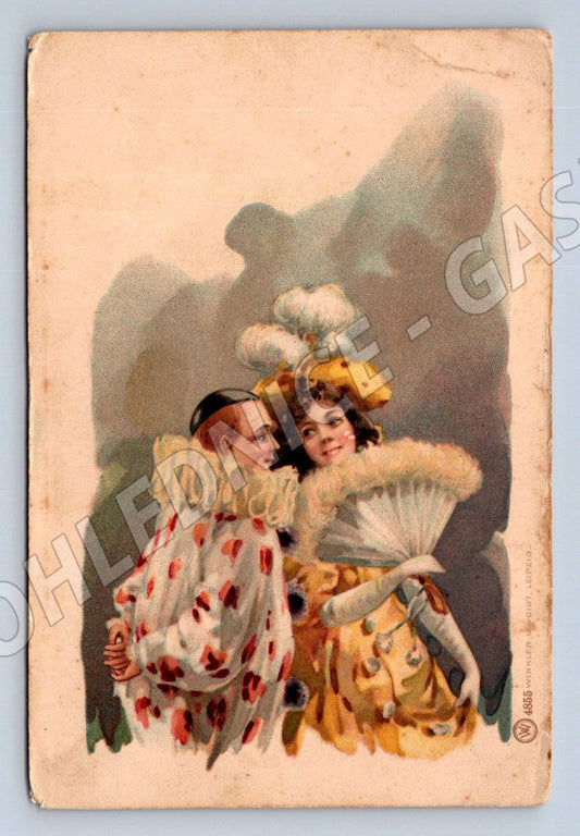 Postcard colored ethnography two figures (M2595)