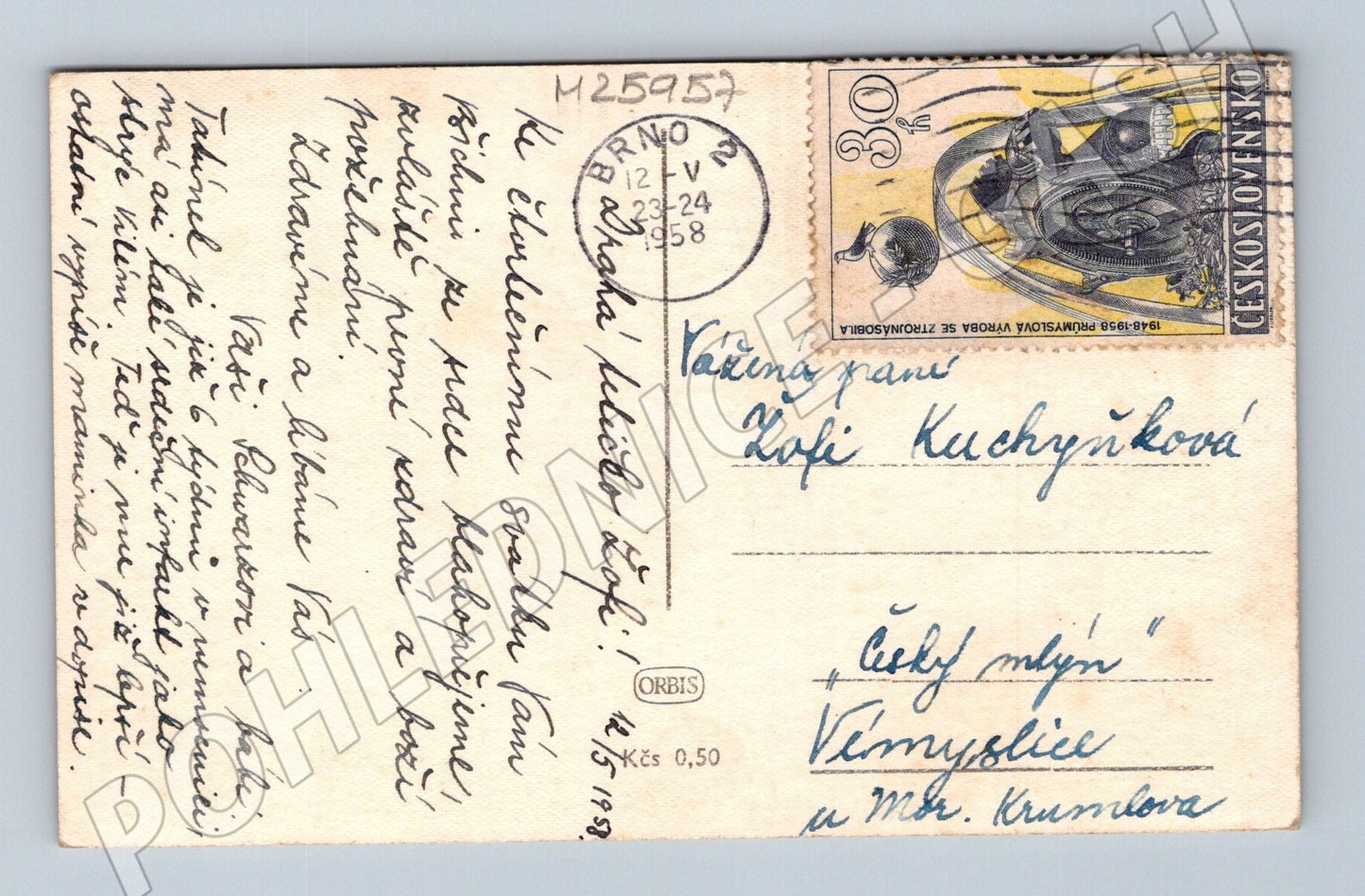 Pohlednice dívka s kloboukem v poli  Srdečné přání  1958 (M25957)