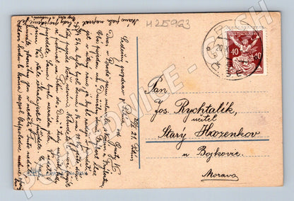 Pohlednice ilustrace žena s šeříkem 1921 (M25963)