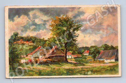 Pohlednice venkovská krajina malba J. Hubes 1940 (M25970)