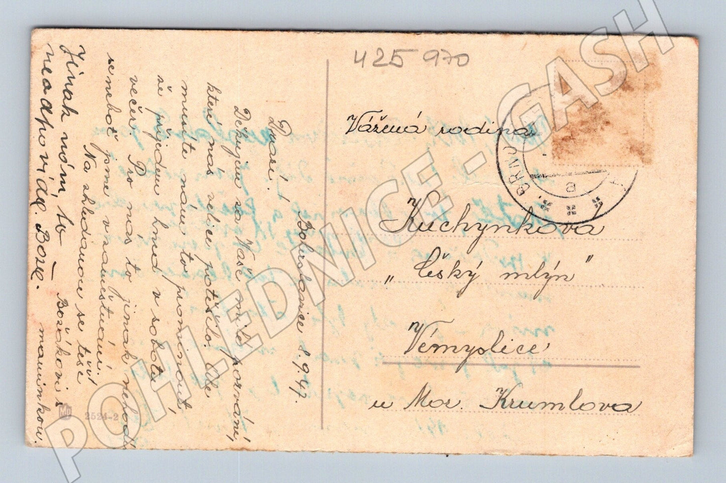 Pohlednice venkovská krajina malba J. Hubes 1940 (M25970)