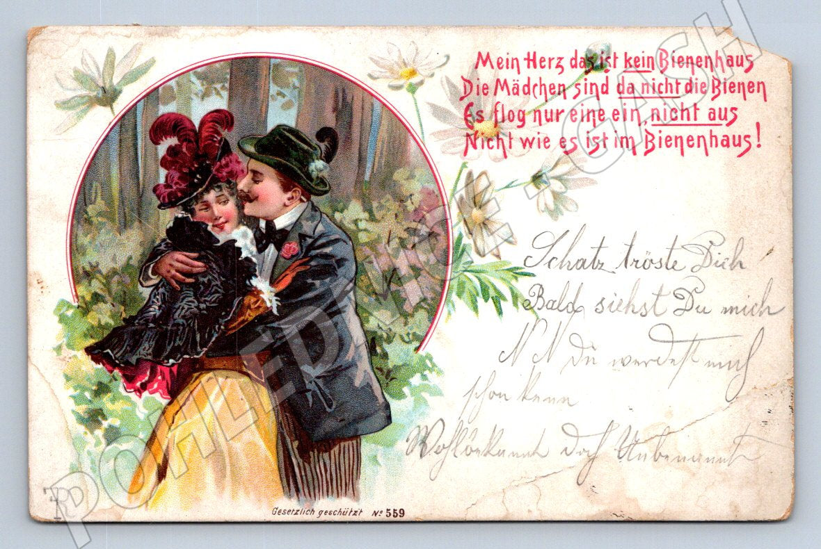 Romantic postcard with German text (M2600)