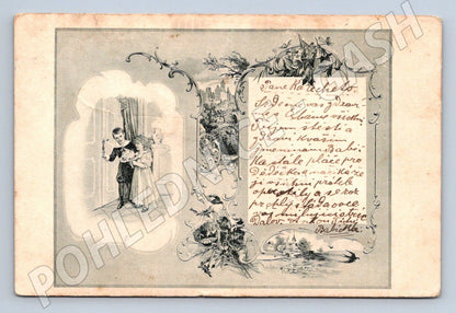 Postcard children handwritten dedication (M2601)