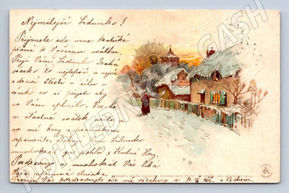 Postcard winter cottage with handwriting (M2603)