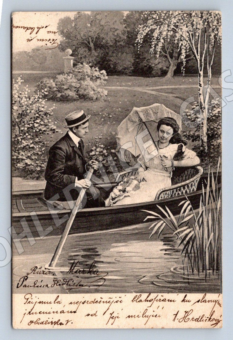 Postcard couple in a punt Bubeneč (M2605)