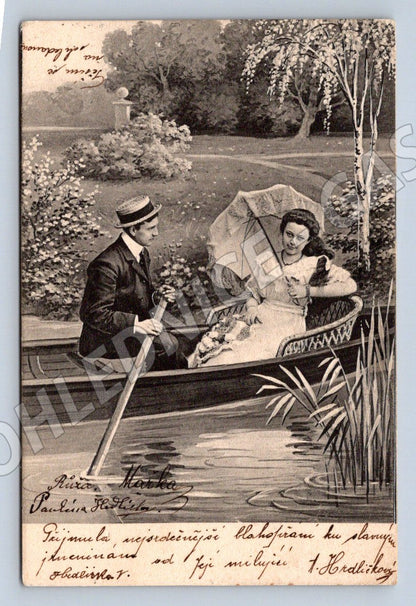 Postcard couple in a punt Bubeneč (M2605)