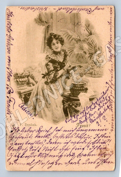 Postcard female portrait with dedication (M2606)
