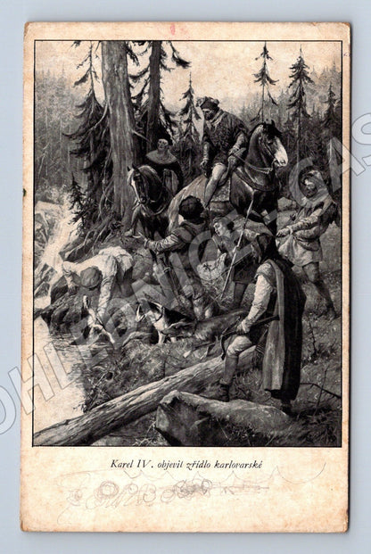 Pohlednice Karel IV. objev karlovarských pramenů (M26067)
