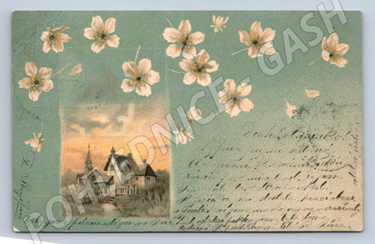Postcard flowers and country house (M2607)