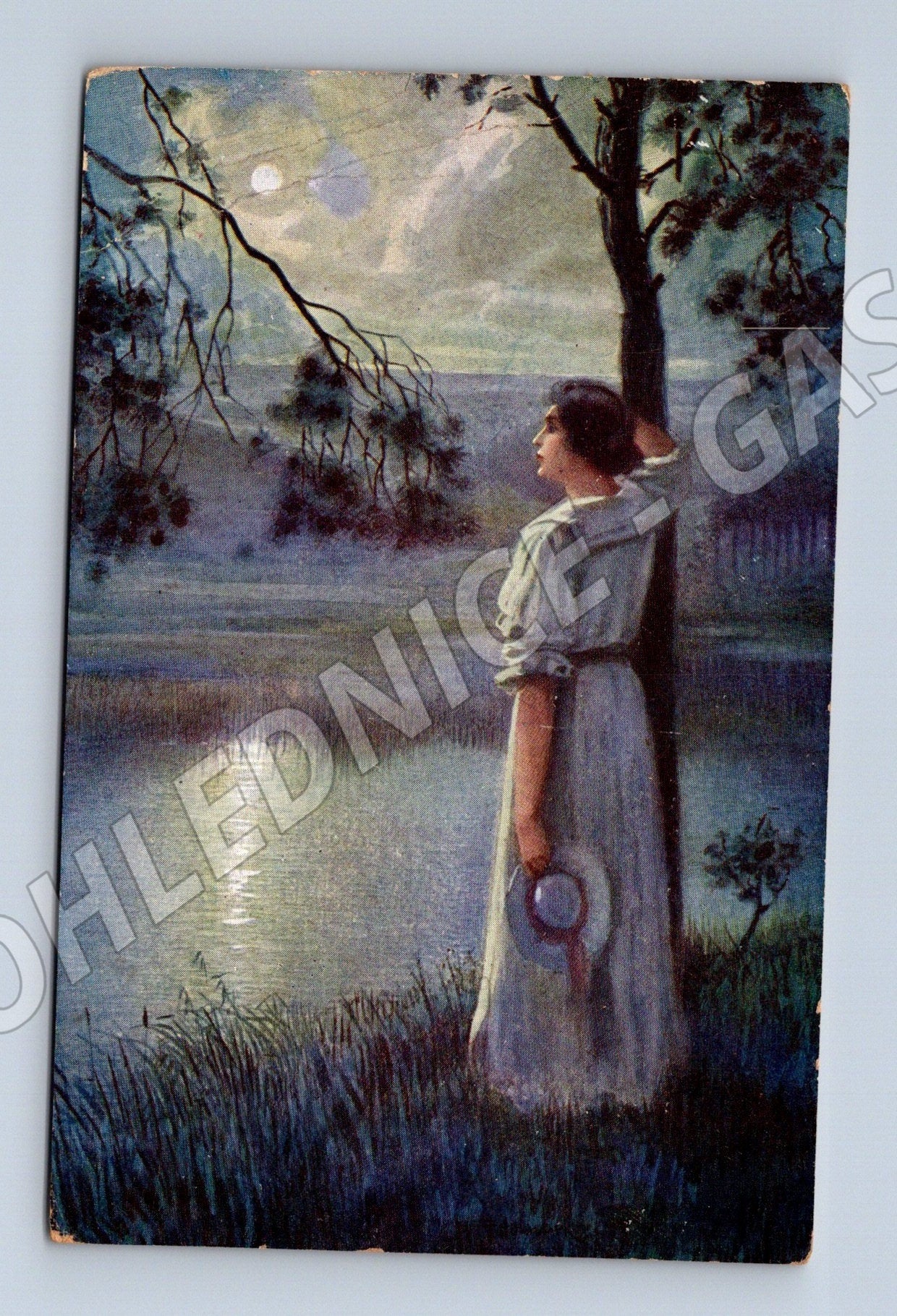 Pohlednice Romantická scéna žena u jezera 1916 (M26136)