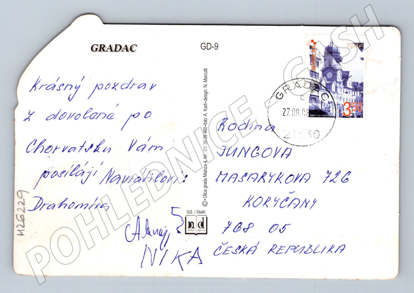 Pohlednice Chorvatsko Gradac pláže a město 2003 (M26229)