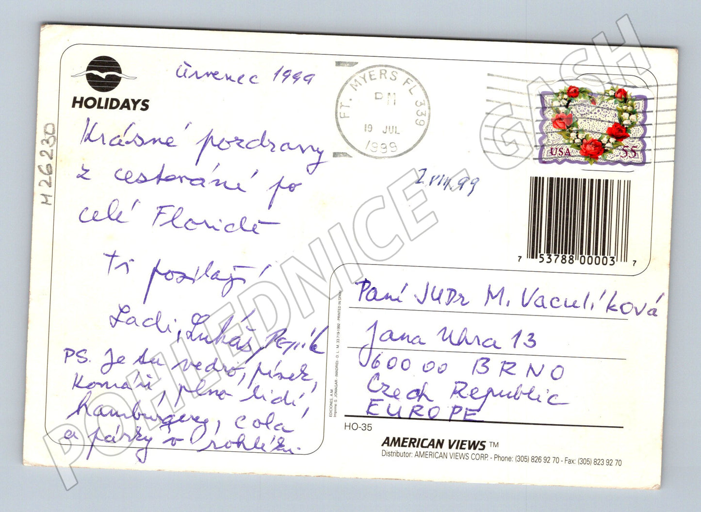 Pohlednice Florida pláž a palmy 1999 (M26230)