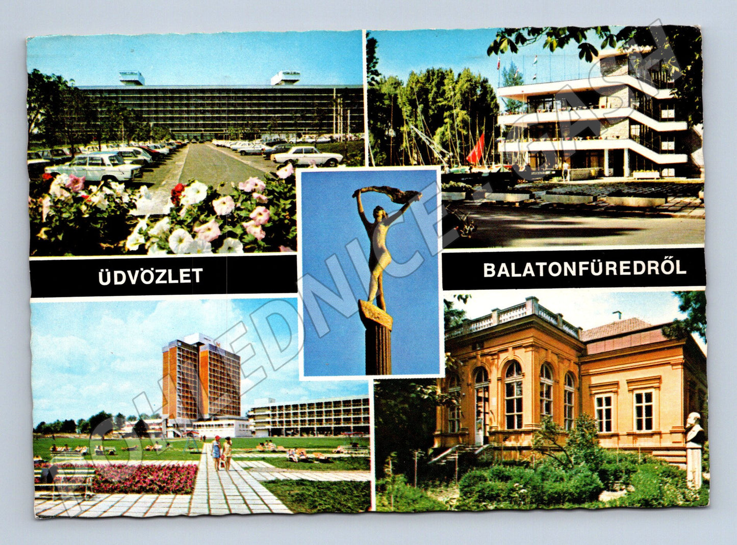 Pohlednice Maďarsko Balatonfüred hotel socha 1975 (M26242)