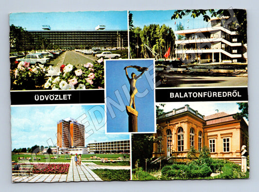 Pohlednice Maďarsko Balatonfüred hotel socha 1975 (M26242)