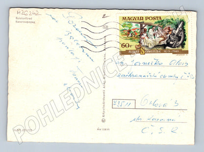 Pohlednice Maďarsko Balatonfüred hotel socha 1975 (M26242)