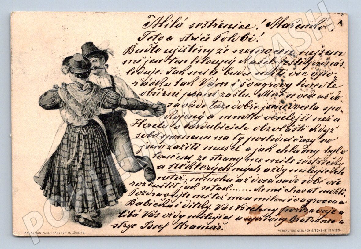 Postcard dance and costumes 1898 (M2627)