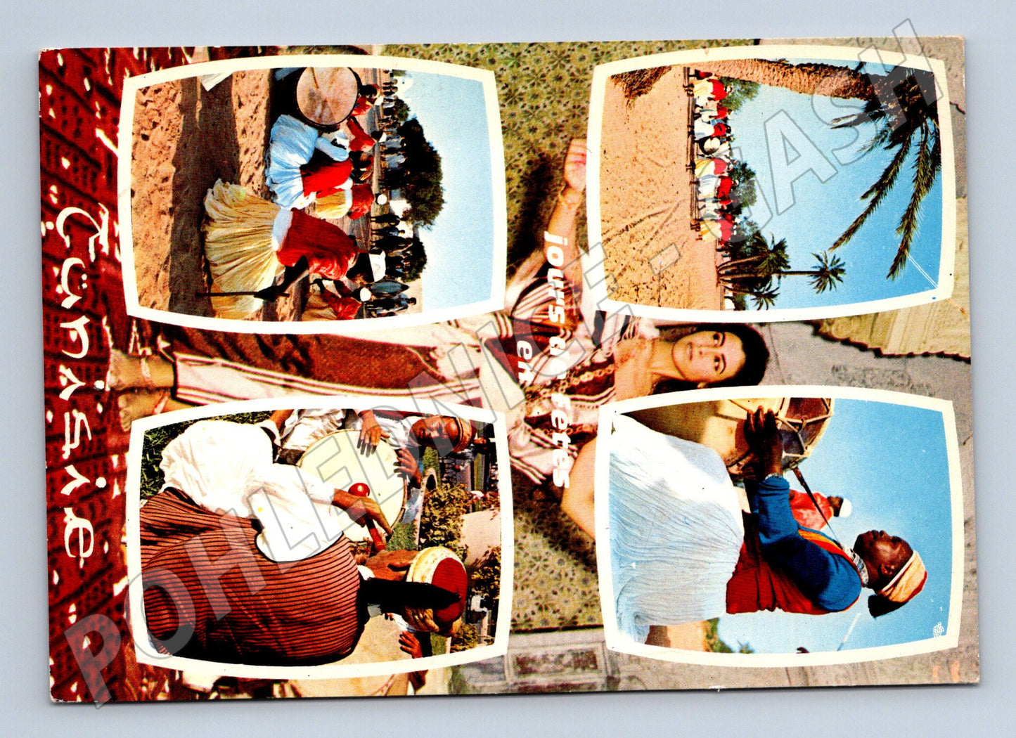 Pohlednice Tunisko tuniský folklór koláž 1968 (M26277)