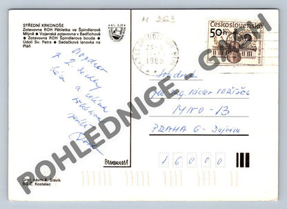 Pohlednice Krkonoše – Špindlerův Mlýn, 1985, mapa, zimní motiv (M263)