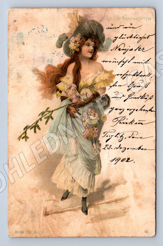 Postcard woman with dolls colored 1902 (M2630)