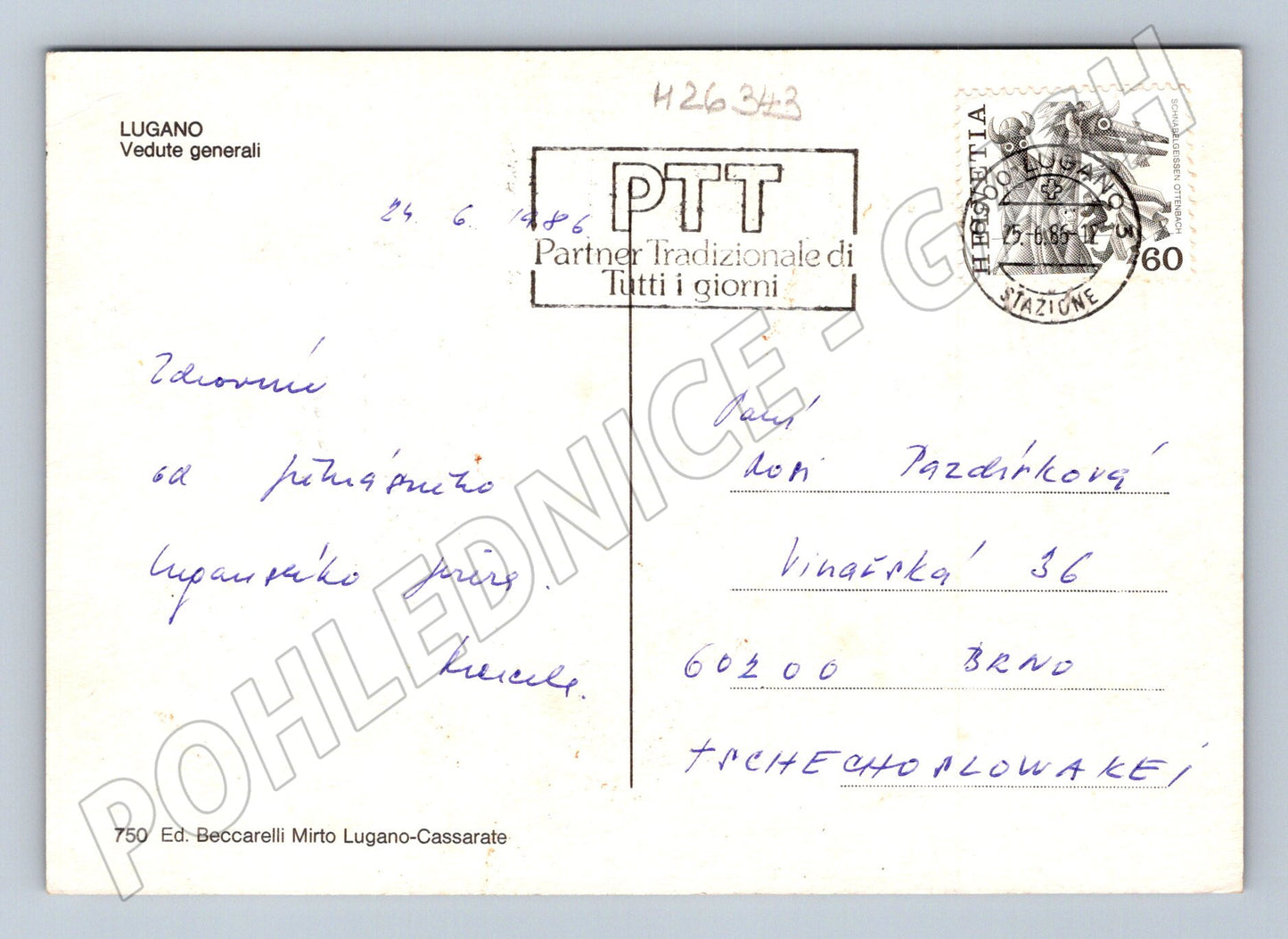 Pohlednice Švýcarsko Lugano jezero a město 1986 (M26343)