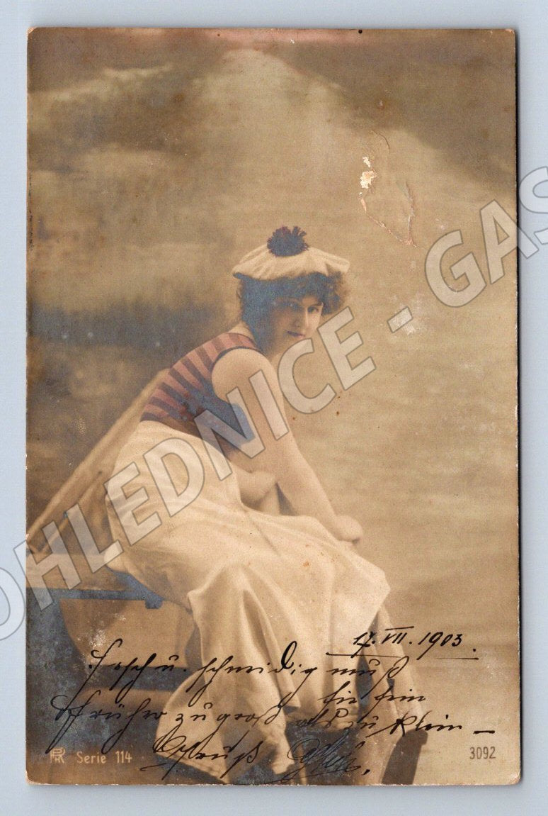 Postcard woman by the water colored 1903 (M2635)