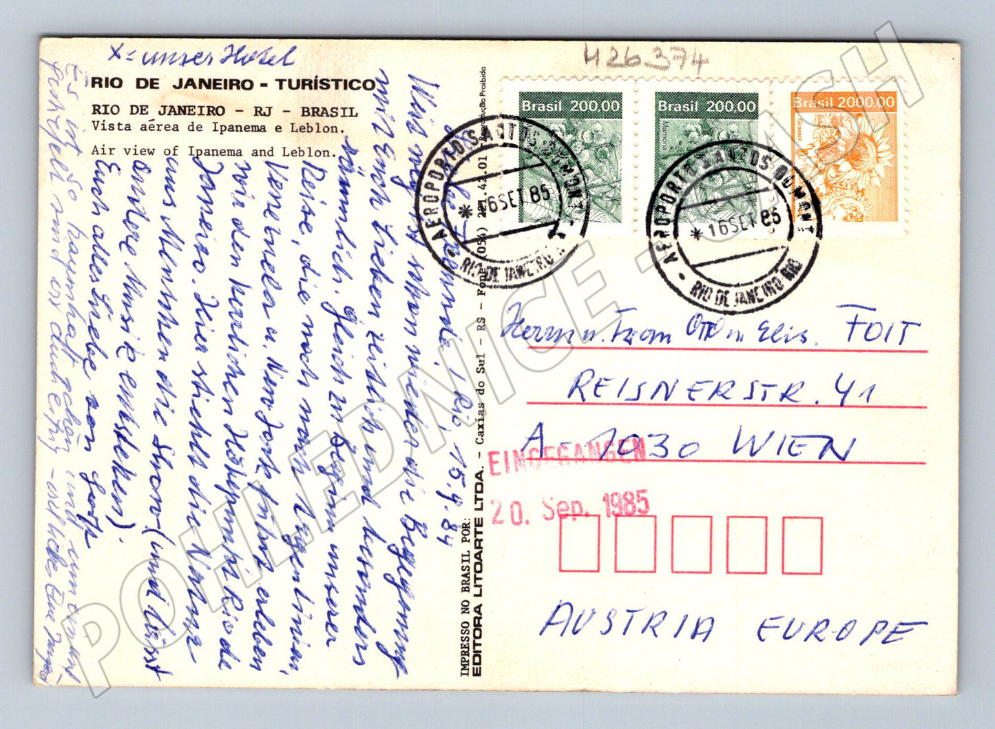 Pohlednice Brazílie Rio de Janeiro Ipanema Leblon 1985 (M26374)