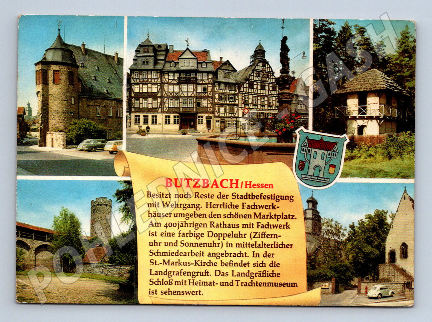 Pohlednice Německo Butzbach s koláží památek 1970s (M26378)