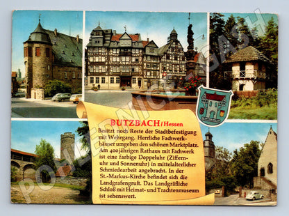 Pohlednice Německo Butzbach s koláží památek 1970s (M26378)