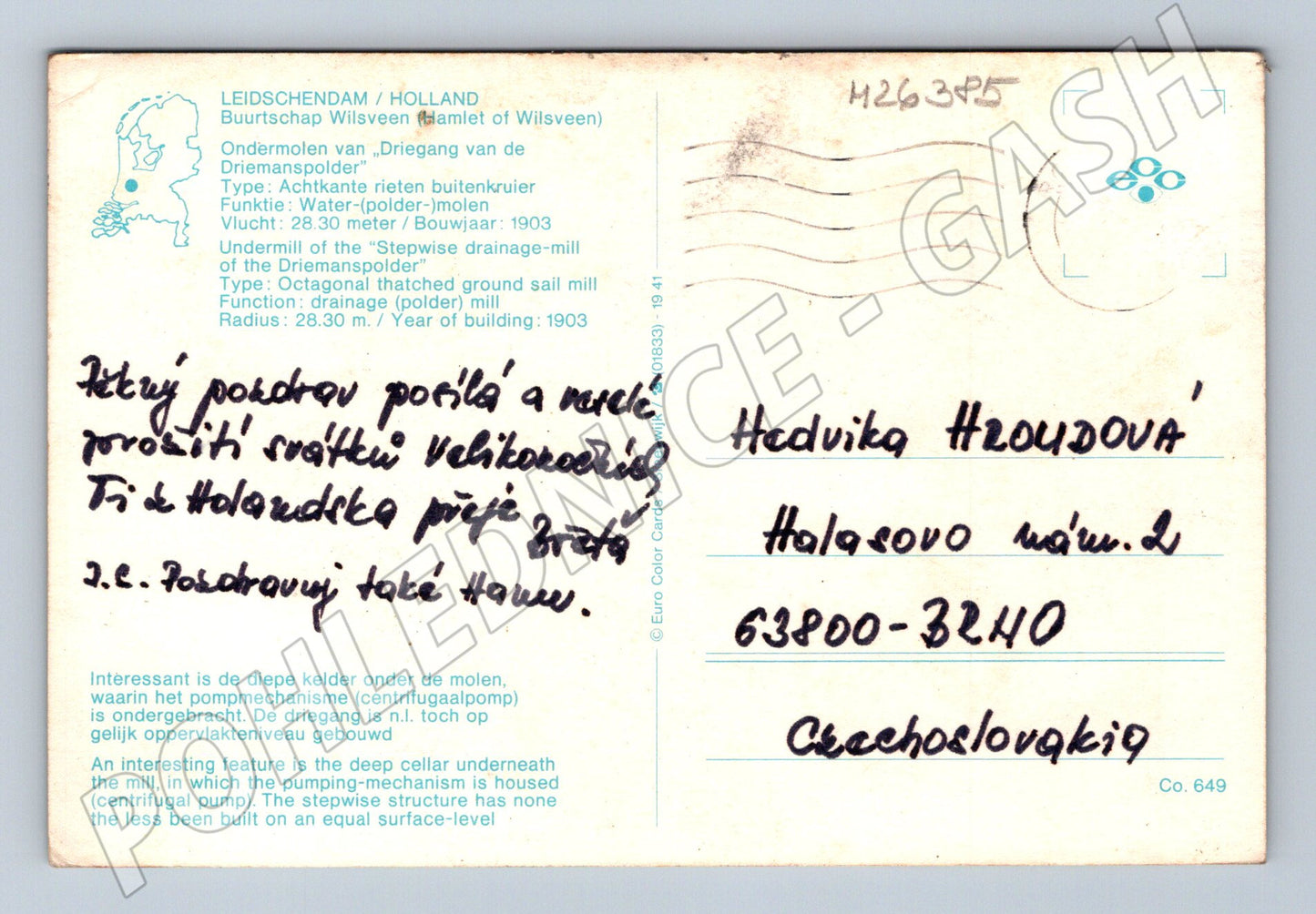 Pohlednice Holandsko Leidschendam větrný mlýn (M26385)