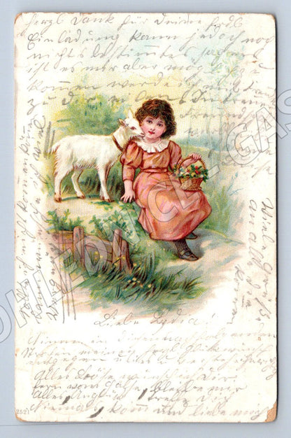 Postcard girl and kitten ethnography (M2640)