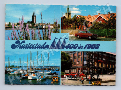 Pohlednice Švédsko Mariestad panoráma přístav 1983 (M26427)
