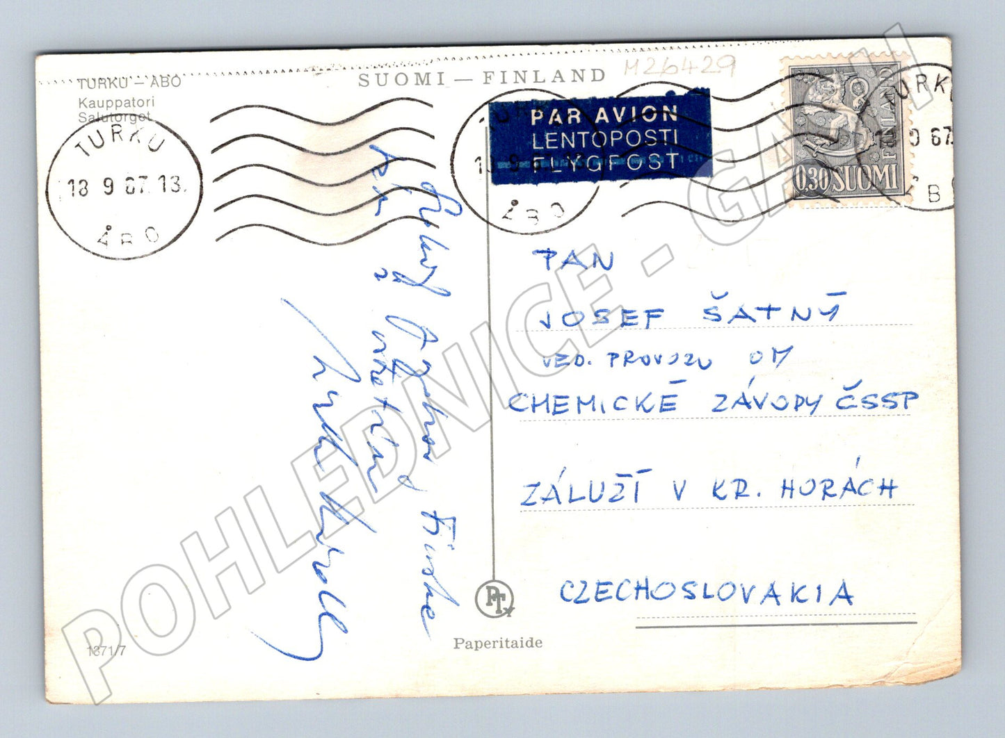 Pohlednice Finsko Turku náměstí Kauppatori 1967 (M26429)