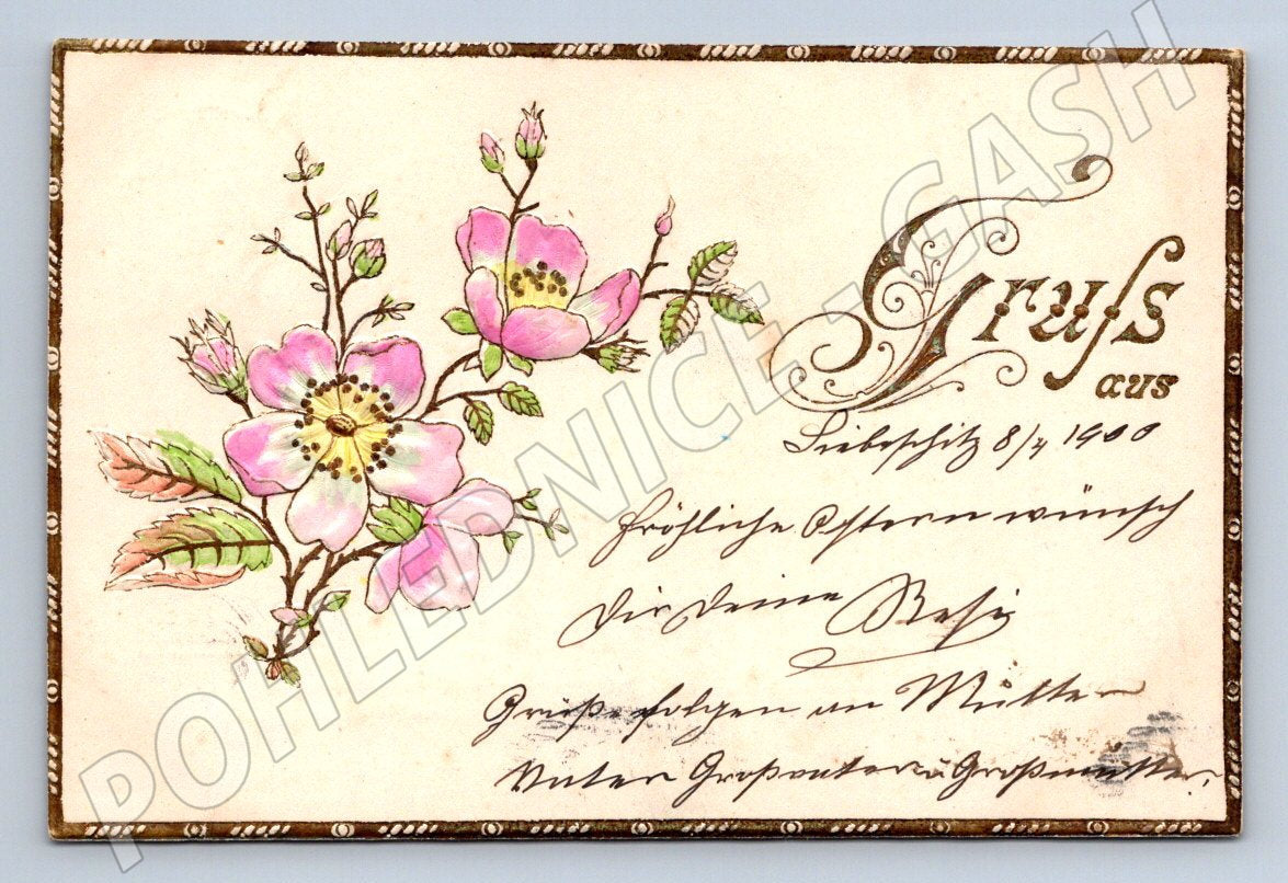 Postcard floral motif embossed 1900 (M2646)