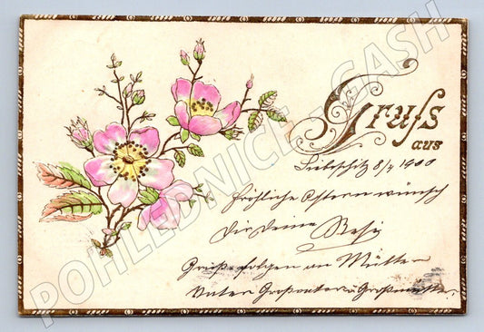 Postcard floral motif embossed 1900 (M2646)