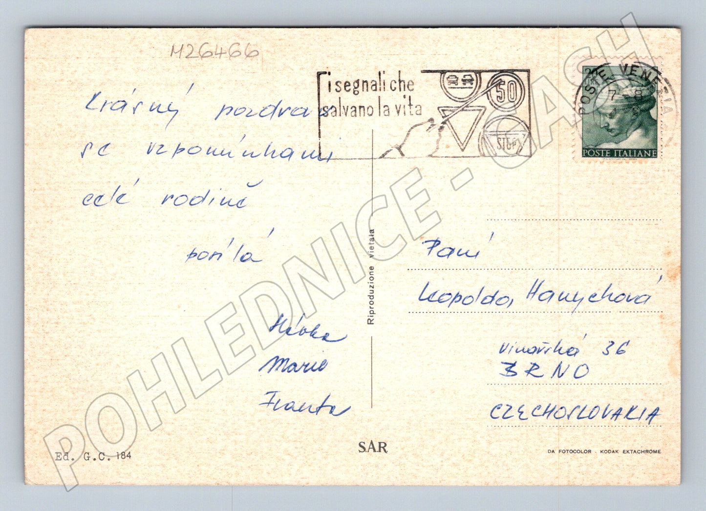 Pohlednice Itálie Benátky koláž památek 1959 (M26466)
