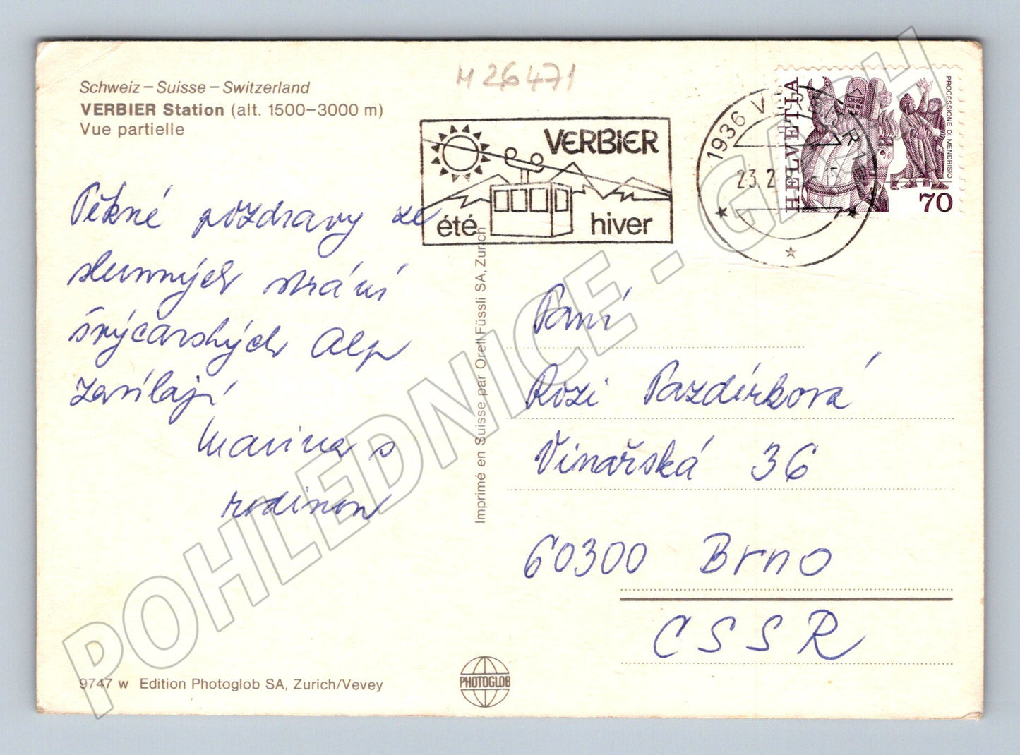 Pohlednice Švýcarsko Verbier zimní scéna 1936 (M26471)