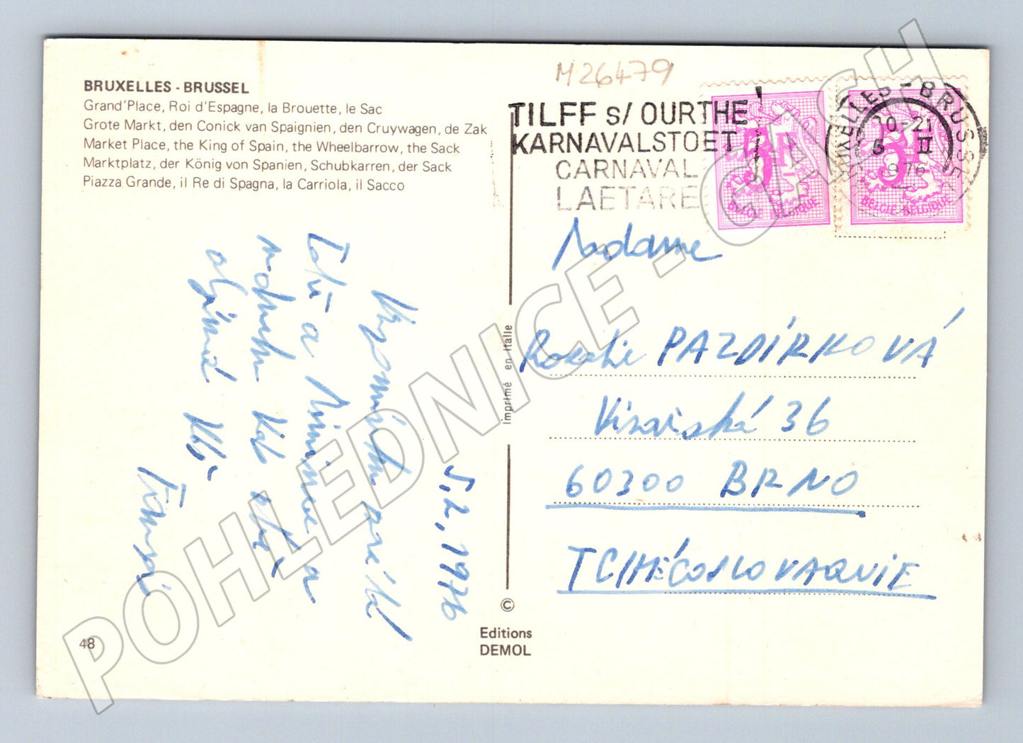Pohlednice Belgie Brusel Grand Place květinový trh 1976 (M26479)