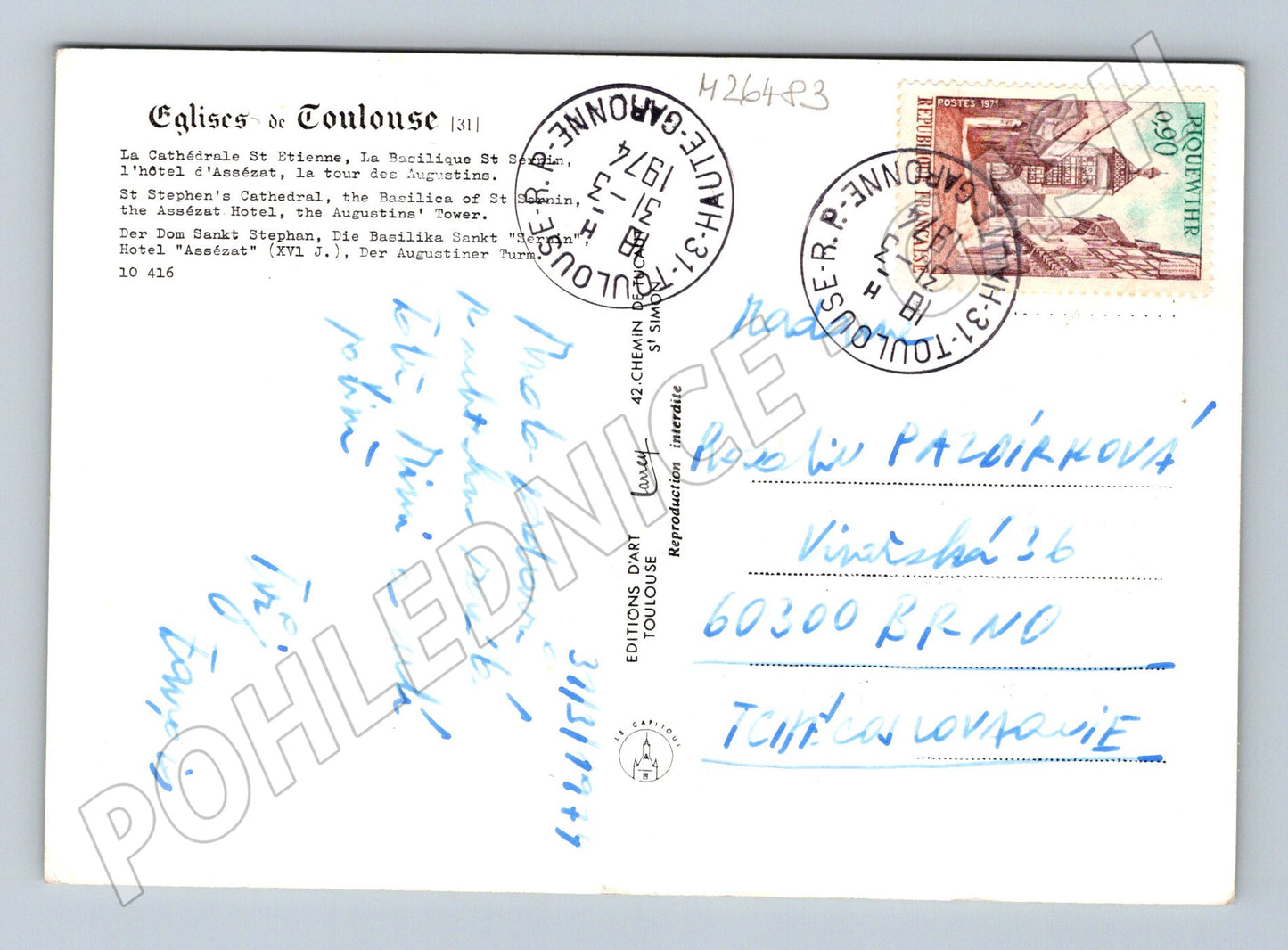 Pohlednice Francie Toulouse kostely 1973 (M26483)